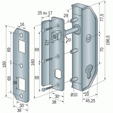 Serrure de portail pose verticale cylindre européen cadre 40 mm