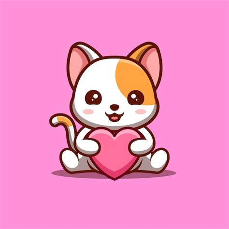 Premium Vector White Cat Sitting Love Cute Creative Kawaii Cartoon Mascot Logo