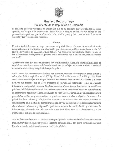 Gustavo Petro Denunció A Andrés Pastrana Por Acusarlo De Tener Nexos