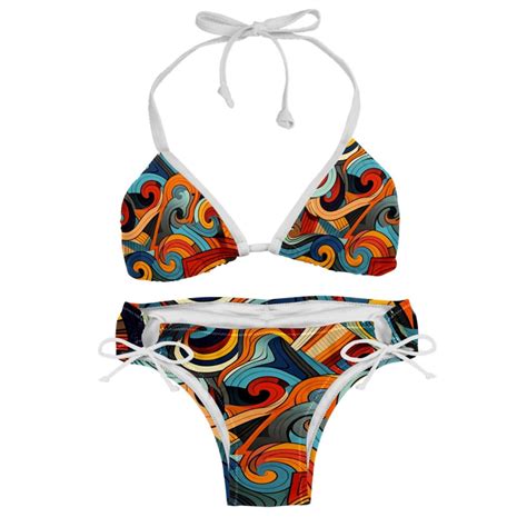 Geometric Cube Swim Wear Detachable Sponge Adjustable Strap Bikini Set