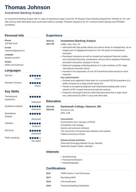 Investment Banking Resume Examples Free Resume Ideas