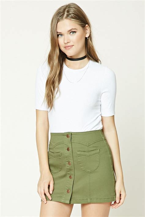 Button Front Denim Skirt Forever Button Front Denim Skirt Skirts