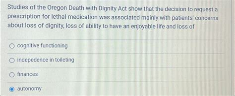 Solved Studies Of The Oregon Death With Dignity Act Show