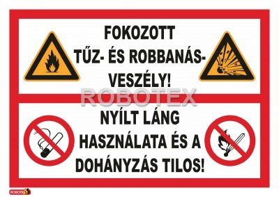 Fokozott tűz és robbanásveszély Nyílt láng használata és a dohányzás