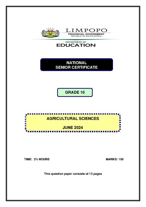 Grade 10 Agricultural Science Final Exam Memo 10