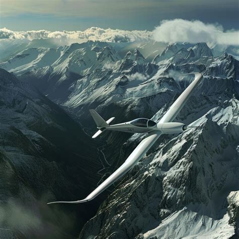 A White Glider Plane Soars Through The Sky Over A Majestic Mountain