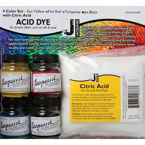 Jacquard Acid Dye 4 Color Set W Citric Acid OfficeSupply