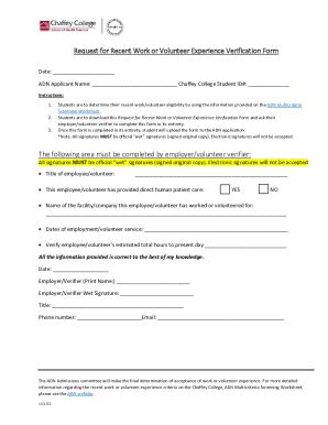 Fillable Online Request For Recent Work Or Volunteer Experience