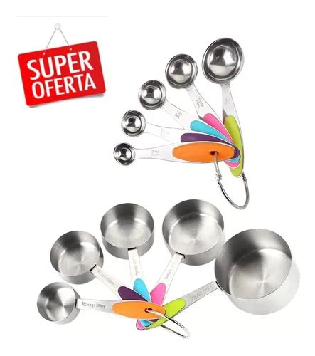 Juego Tazas Cucharas Medidoras Piezas Acero Inoxidable Mercadolibre