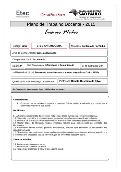 Pdf Plano De Trabalho Docente Etecanhanguera Br Iiiplano