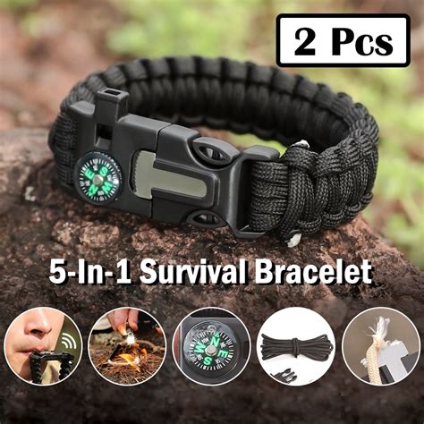 5 In 1 Paracord Survival Bracelets Emergency Sports Wristband Gear Kit