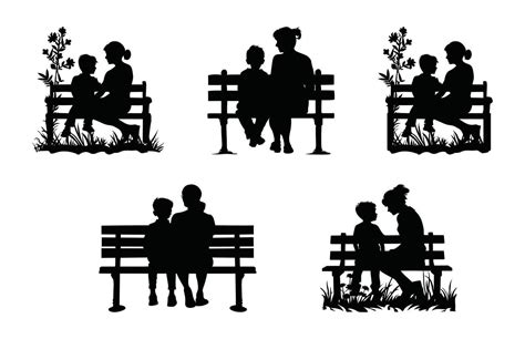 Mother Son Sitting on Park Bench Silhouette Clip art Set 46561967 ...