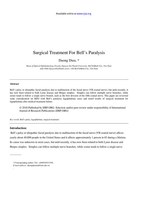 Pdf Surgical Treatment For Bells Paralysis