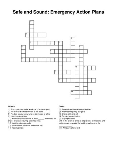 Safe And Sound Emergency Action Plans Crossword Puzzle