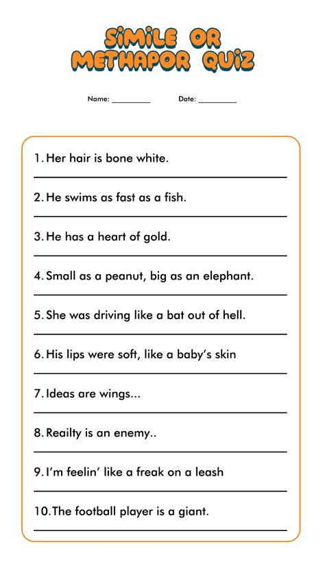 Simile Metaphor Worksheets Middle School Similes And Metaphors