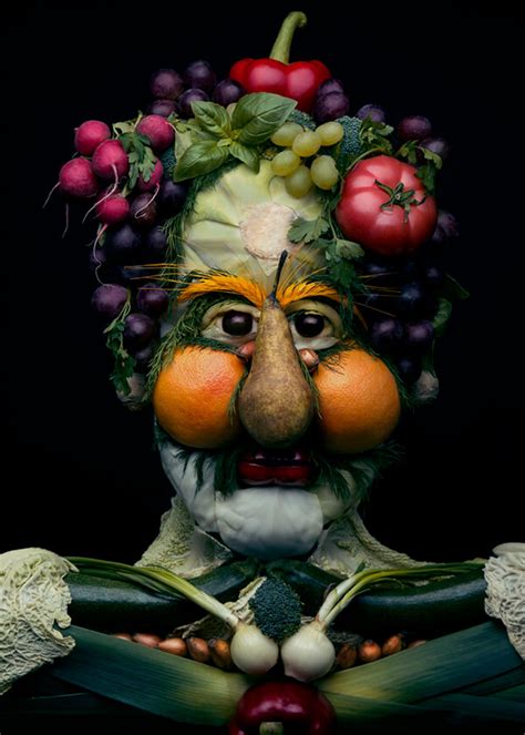 Realistic Portrait Made Out Of Fruits And Vegetables Design Swan