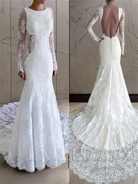 Mermaid Scoop Long Sleeves Lace Court Train Lace Wedding Dress Laveliya