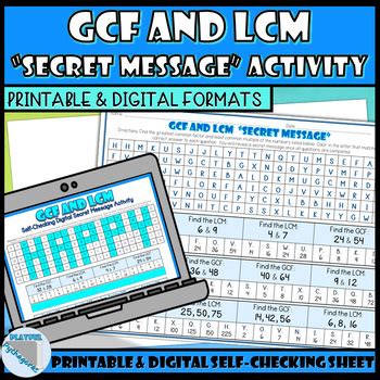 GCF And LCM Secret Message Coloring Activity Print Digital TPT