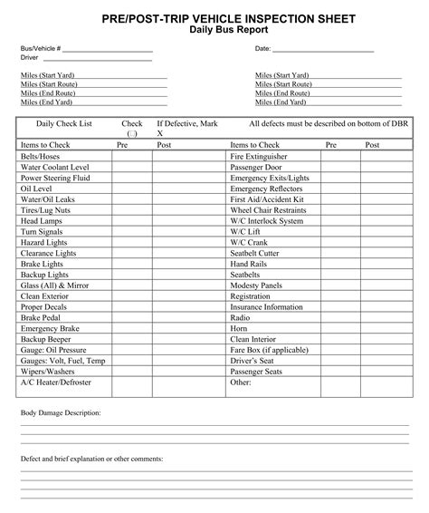 School Bus Pre Trip Inspection Checklist School Bus Driving School Bus