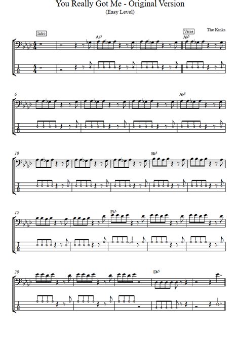 You Really Got Me Original Version Easy Level The Kinks Bass Tabs