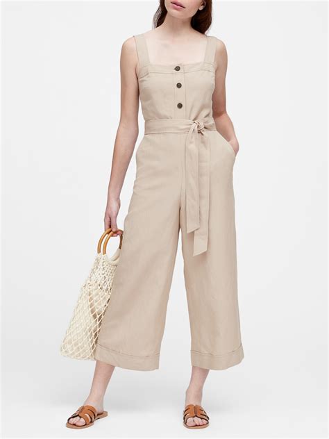 Linen Blend Cropped Jumpsuit Banana Republic