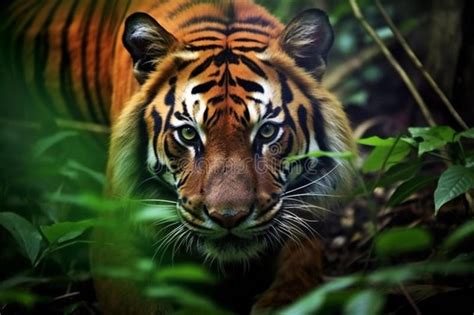 Sumatran Tiger In The Jungle Of Sumatra National Park Indonesia Stock