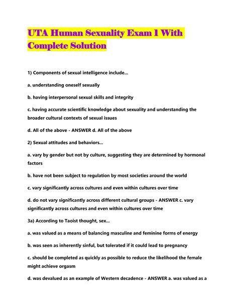 Solution Uta Human Sexuality Exam 1 With Complete Solution Studypool