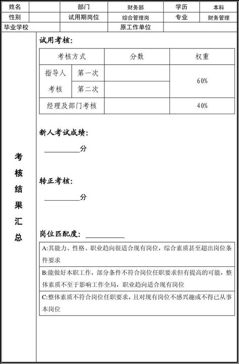 试用员工转正考核表word文档在线阅读与下载无忧文档