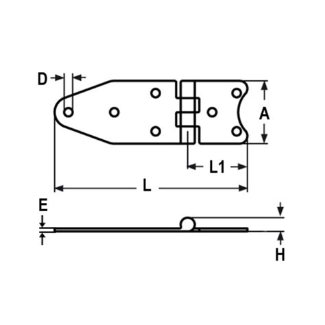 Charnière asymétrique 129x40x2 en inox 304