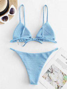 ZAFUL Textured Tie String Bikini Swimwear In LIGHT BLUE ZAFUL 2024