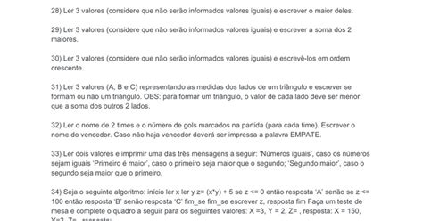 Exercicios Algoritmos Parte Iii Sele O Aninhada Google Docs