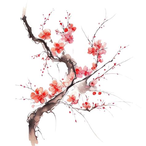 Aquarela flor de cerejeira sakura ramo ilustração isolada no fundo