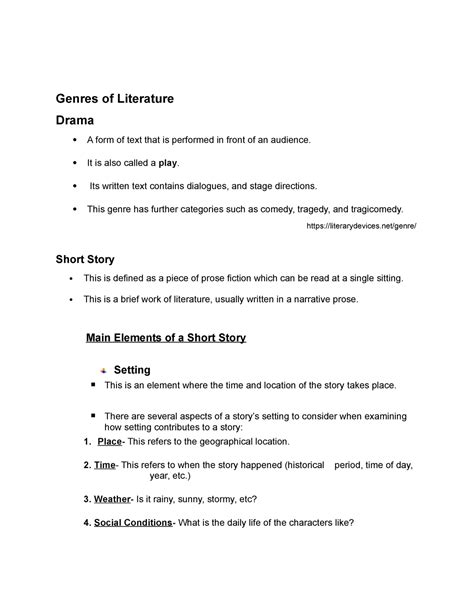 Genres Of Literature Drama And Short Story Elements Genres Of