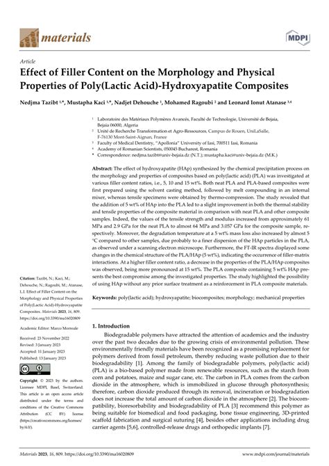 PDF Effect Of Filler Content On The Morphology And Physical