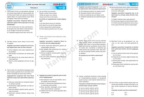 S N F Fiilimsiler Testleri Ve Cevap Anahatar Pdf Test Hangisoru