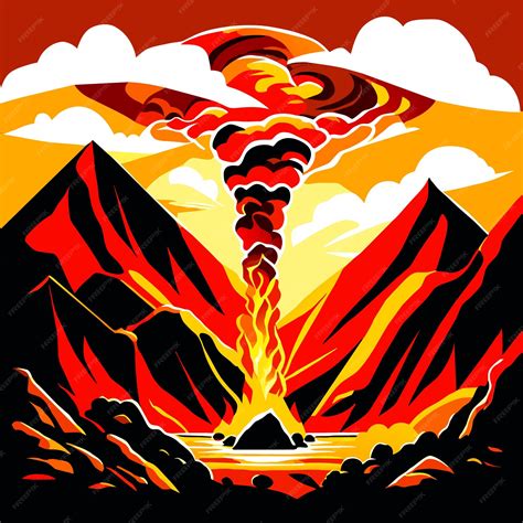 Premium Vector Volcanic Mountain In Eruption