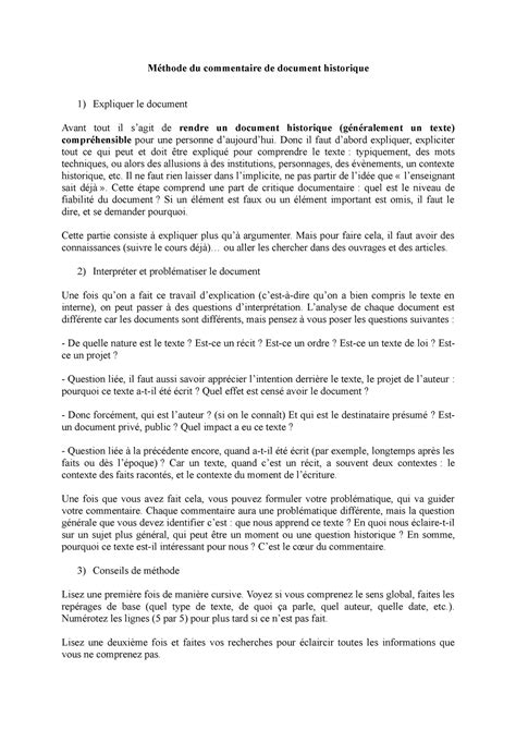 Méthode du commentaire de document historique Méthode du commentaire