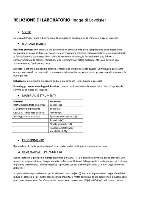 Torella Relazione Di Laboratorio Relazione Di Laboratorio Legge Di