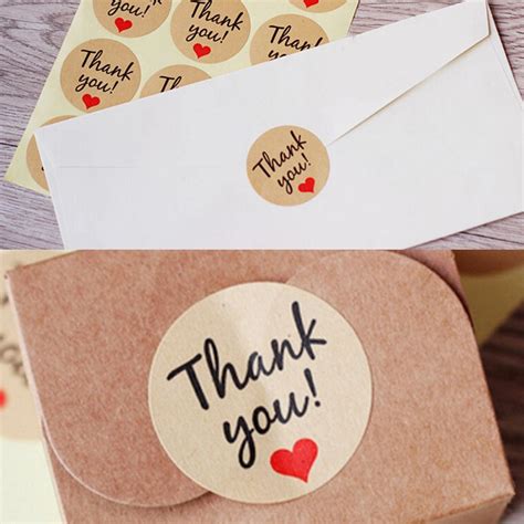 60pcs Kraft Paper Love Heart Thank You Sticker Decorative Baking