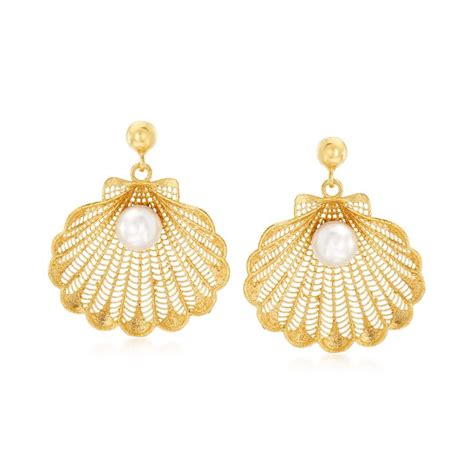 Ross Simons It 6 6 5mm Cult Prl Seashell Drop Earrings In 18k Gold