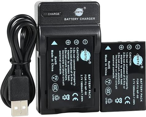 DSTE NP 60 Li Ion Battery 2 Pack And Micro USB Charger Suit For Fuji