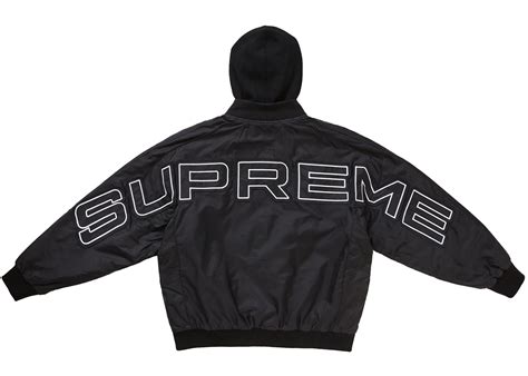 supreme hooded stadium jacket black mens ss