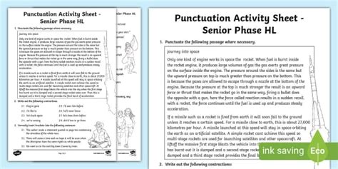 Senior Phase Punctuation Activity Sheet Teacher Made