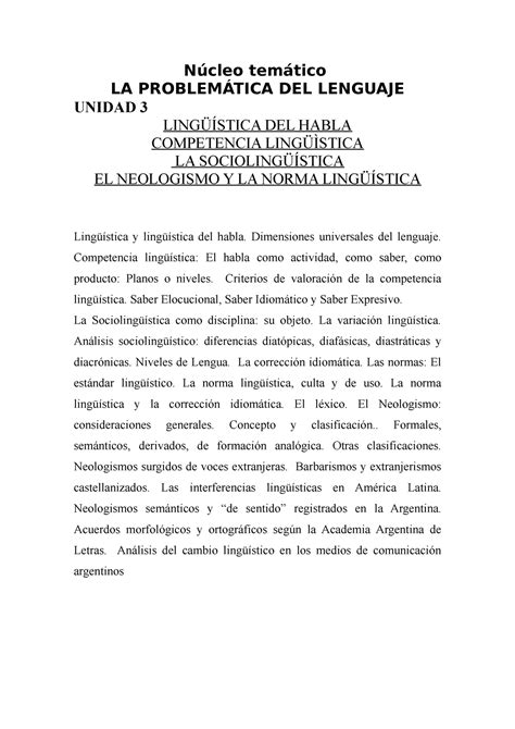 Unidad 3 Lengua Y Comunicacion 2023 Unrc Núcleo Temático La ProblemÁtica Del Lenguaje Unidad