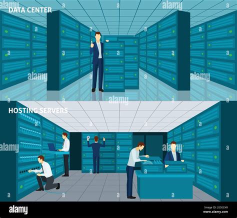 Datacenter Horizontal Banner Set With Hosting Servers Elements Isolated