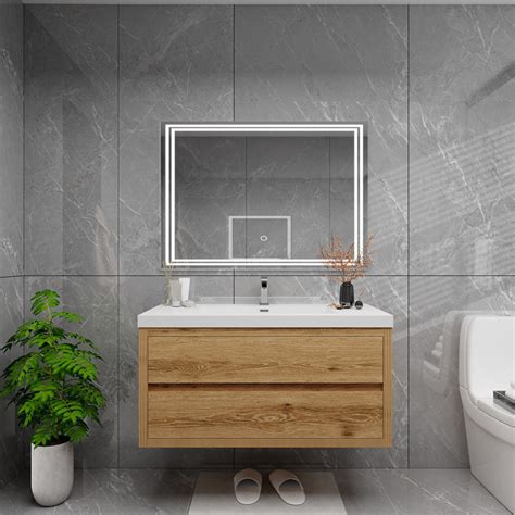 Louis 42" Floating Bathroom Vanity with Reinforced Acrylic Sink in Oak, White Oak, Light Oak ...