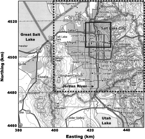 Map of the Salt Lake valley. The dashed square indicates the Urban HPAC ...