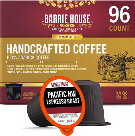 Barrie House Pacific Northwest Espresso Roast Single Serve Coffee Pods 96 Pack Compatible