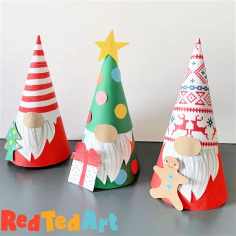 3d Paper Christmas Gnomes Red Ted Art Kids Crafts