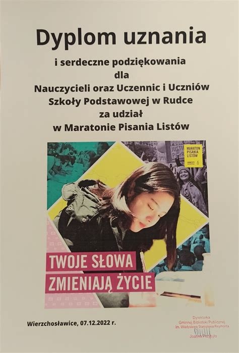 MARATON PISANIA LISTÓW Szkoła Podstawowa w Rudce